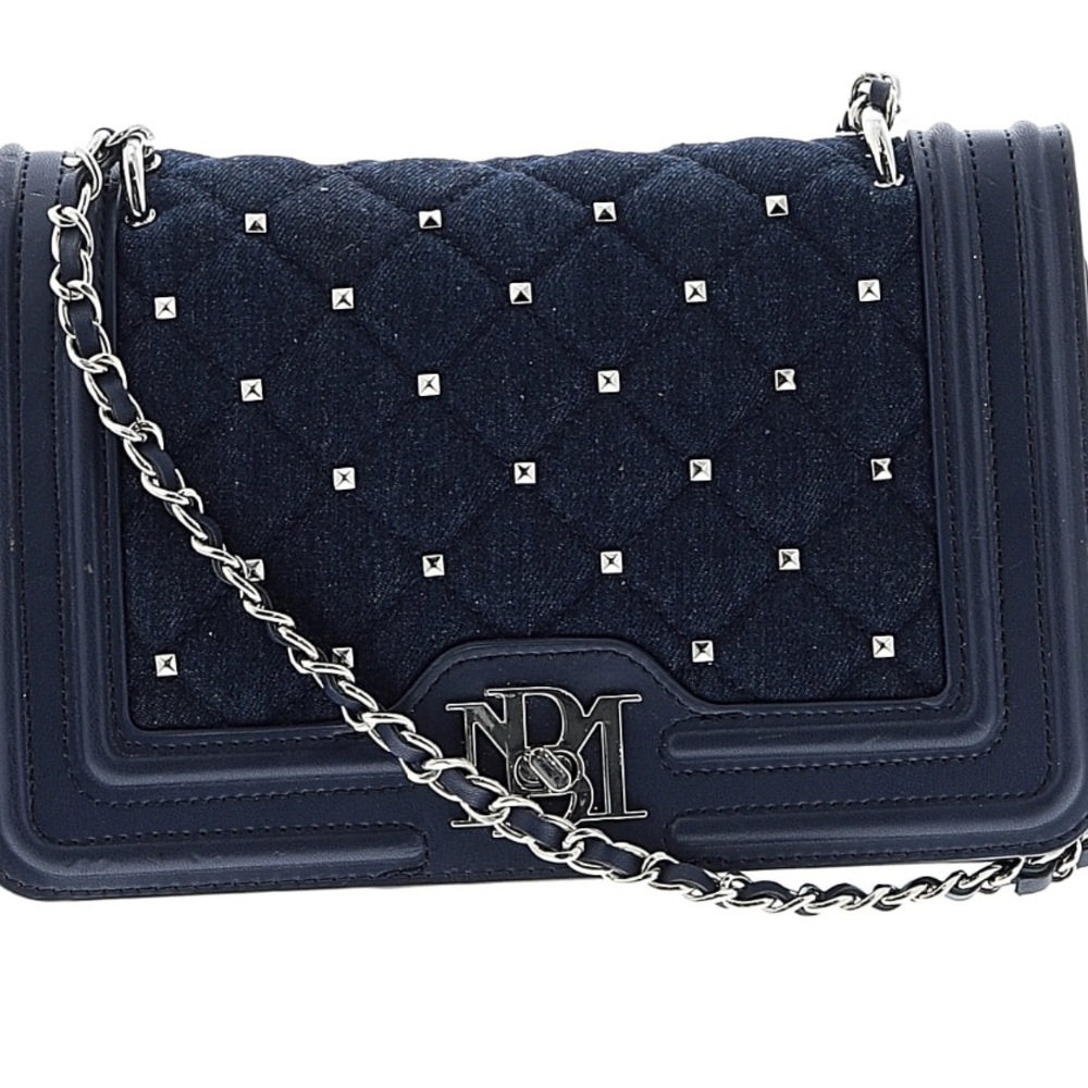 Badgley Mischka Elegant Black/Blue Quilted Bag with Chain Strap